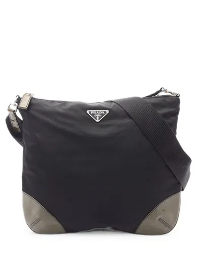 Pre-owned Prada 2000s Tessuto Patent-leather Shoulder Bag In Black