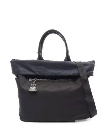Pre-owned Prada 2000s Tessuto Reversible Tote Bag In Black