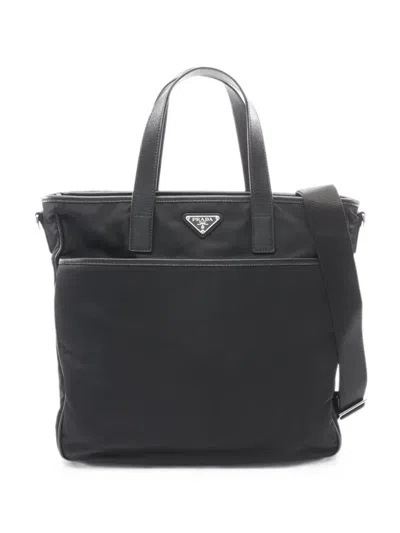 Pre-owned Prada 2000s Tessuto Saffiano Business Bag In Black