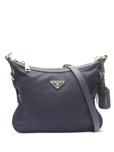 Pre-owned Prada 2000s Tessuto Saffiano Leather Shoulder Bag In Blue