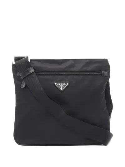 Pre-owned Prada 2000s Tessuto Saffiano Logo-plaque Shoulder Bag In Black
