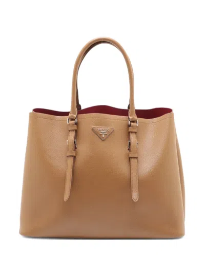 Pre-owned Prada 2000s Textured Leather Tote Bag In Brown