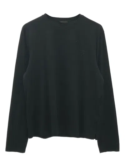 Pre-owned Prada 2000s Triangle-logo Cotton Top In Black