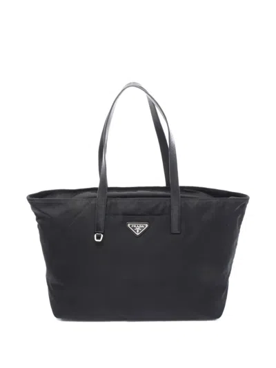 Pre-owned Prada 2000s Triangle-logo Tote Bag In Black