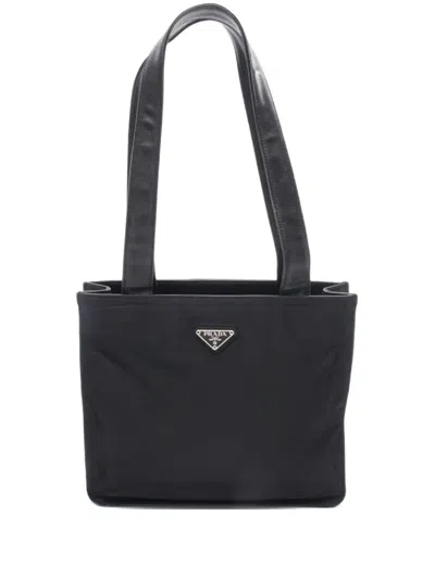 Pre-owned Prada 2000s Triangle-logo Tote Bag In Black