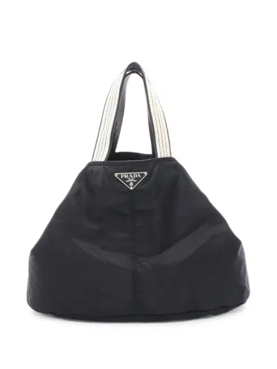 Pre-owned Prada 2000s Triangle Logo Tote Bag In Black