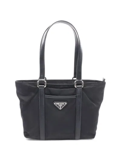 Pre-owned Prada 2000s Triangle Logo Tote Bag In Black