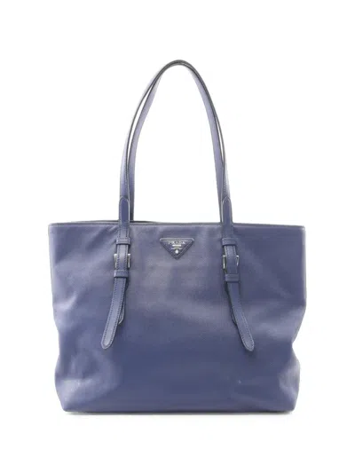 Pre-owned Prada 2000s Triangle Logo Tote Bag In Blue