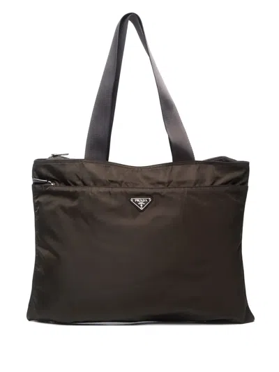 Pre-owned Prada 2000s Triangle-logo Tote Bag In Brown