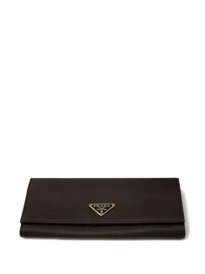 Pre-owned Prada 2000s Triangle Logo Wallet In Black