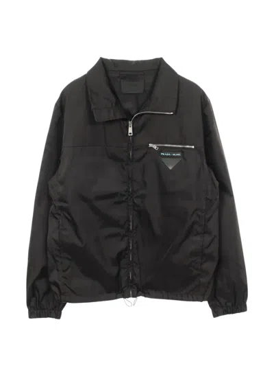 Pre-owned Prada 2000s Triangle Patch Zip-up Jacket In Black