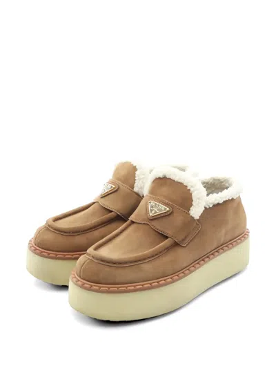 Pre-owned Prada 2000s Triangle-logo Boots In Brown