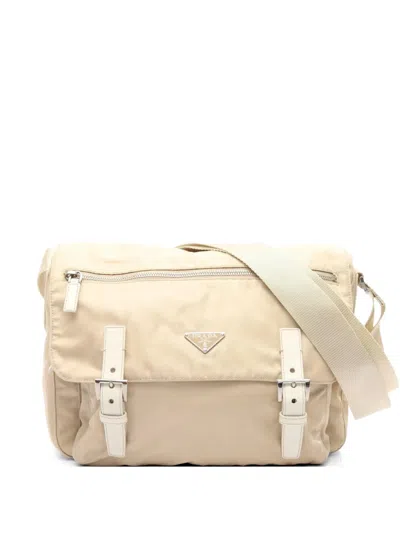 Pre-owned Prada 2000s Triangle-logo Cross Body Bag In Neutral