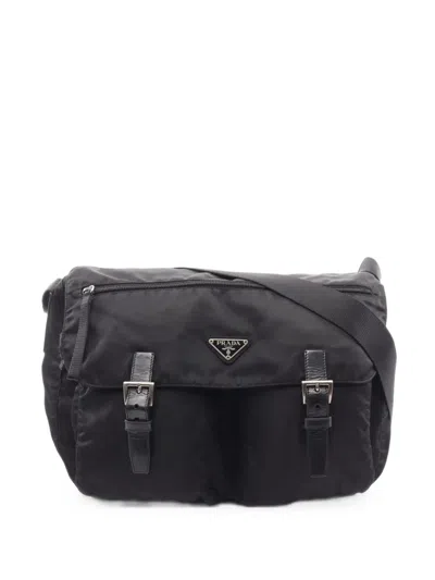 Pre-owned Prada 2000s Vela Buckle Messenger Bag In Black