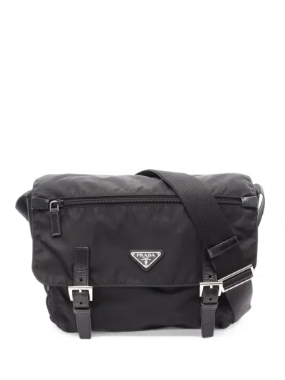 Pre-owned Prada 2000s Vela Buckle Messenger Bag In Black