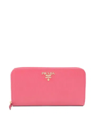 Pre-owned Prada 2000s Vitello Move Leather Long Wallet In Pink