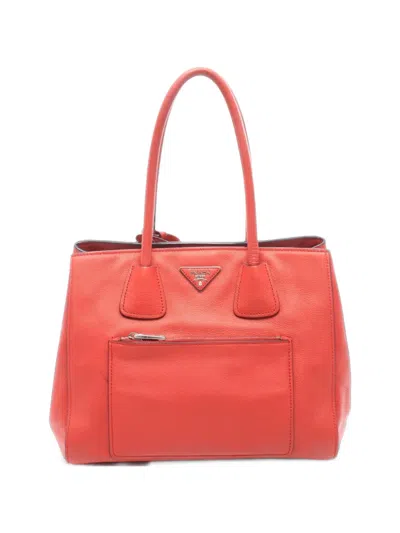 Pre-owned Prada 2000s Vitello Phenix Leather Tote Bag In Red