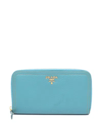 Pre-owned Prada 2000s Vitelo Daino-leather Zip-around Wallet In Blue