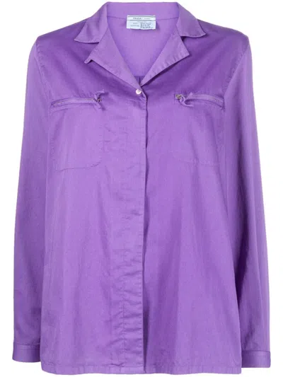 Pre-owned Prada 2000s Zip-detail Cotton Shirt In Purple