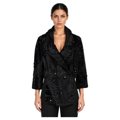 Pre-owned Prada 2004 Beaded Astrakhan Fur Jacket Black Sz 44 L