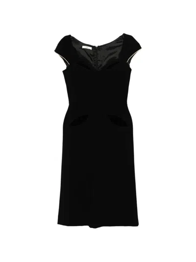 Pre-owned Prada 2004 Sweetheart Neck Black Wool Midi Dress