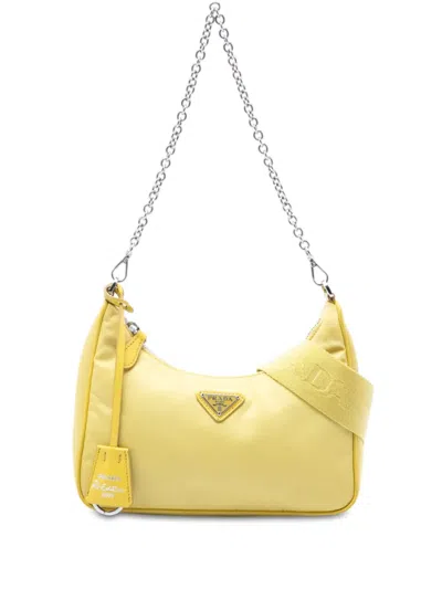 Pre-owned Prada 2005 Mini Tessuto Re Edition 2005 Satchel In Yellow