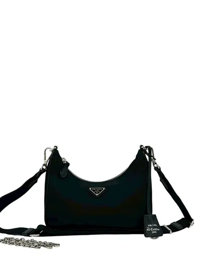 Pre-owned Prada 2005 Saffiano Trimmed Re Nylon Re Edition 2005 Satchel In Black