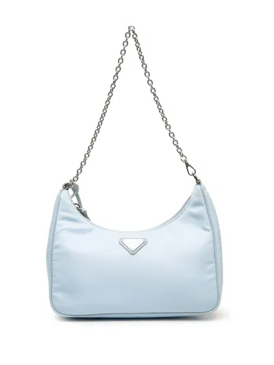 Pre-owned Prada 2005 Saffiano Trimmed Tessuto Re Edition 2005 Satchel In Blue