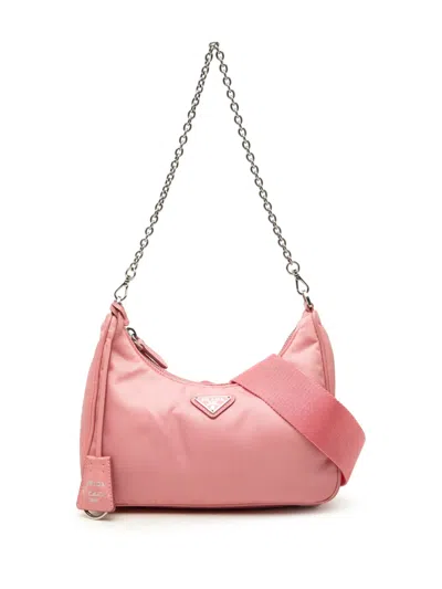 Pre-owned Prada 2005 Saffiano Trimmed Tessuto Re Edition 2005 Satchel In Pink