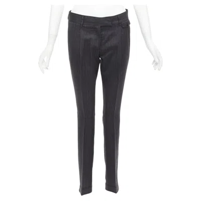 Pre-owned Prada 2006 100% Wool Grey Pinstripe Pleated Cuffed Pants It38 Xs In Gray