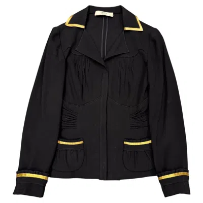 Pre-owned Prada 2006  Gold Trimmed Pleated Jacket In Black