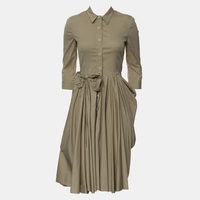 Pre-owned Prada 2007 Button-up Bow Dress It 38 In Brown