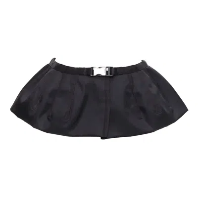 Pre-owned Prada 2008 Black Nylon Silver Logo Buckle Fabric Peplum Belt It38 Xs