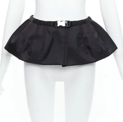 Pre-owned Prada 2008 Black Nylon Silver Logo Buckle Fabric Peplum Belt It38 Xs