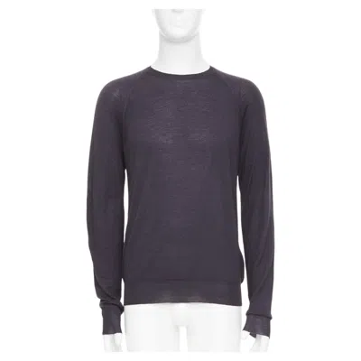 Pre-owned Prada 2008 Dark Charcoal Grey Sheer Wool Silk Blend Long Sleeve Sweater It46 S In Gray