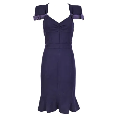 Pre-owned Prada 2008 Wool Dress With Ruffled Back Hem In Black