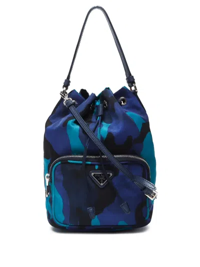 Pre-owned Prada 2010-2020 Camouflage-print Bucket Bag In 蓝色