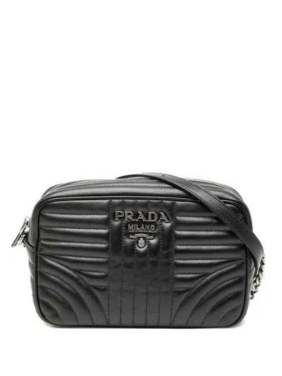 Pre-owned Prada 2010-2020 Soft Calfskin Diagramme Camera Bag Crossbody Bag In Black