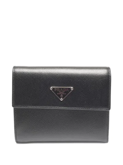 Pre-owned Prada 2010-2020s Saffiano Flap Wallet In Black