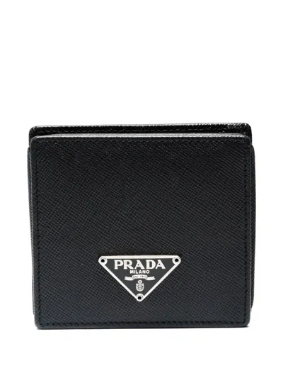 Pre-owned Prada 2010-2020s Saffiano Triangle-logo Wallet In Black