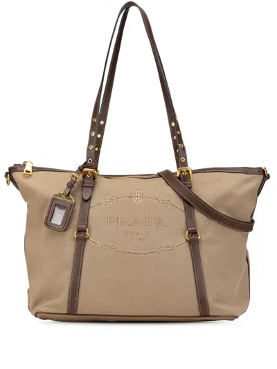 Pre-owned Prada 2010-2023 Canvas Canapa Logo Satchel In Brown