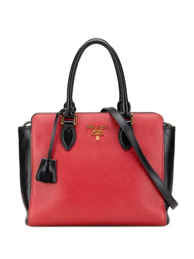 Pre-owned Prada 2010-2024 Bicolor Soft Calf Trimmed Saffiano Satchel In Black