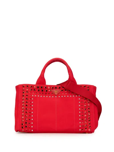 Pre-owned Prada 2010-2024 Canapa Bijoux Satchel In Red