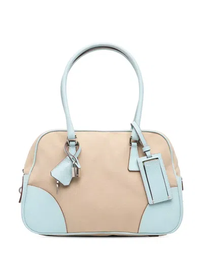 Pre-owned Prada 2010-2024 Canvas Canapa Bauletto Handbag In Blue