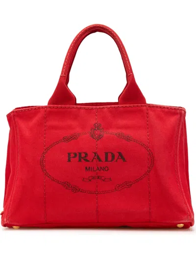 Pre-owned Prada 2010-2024 Canvas Canapa Logo Satchel In Red