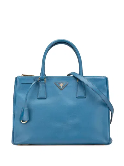Pre-owned Prada 2010-2024 Medium Saffiano Lux Galleria Double Zip Satchel In Blue