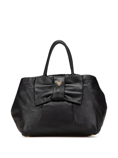 Pre-owned Prada 2010-2024 Nappa Fiocco Bow Tote Bag In Black