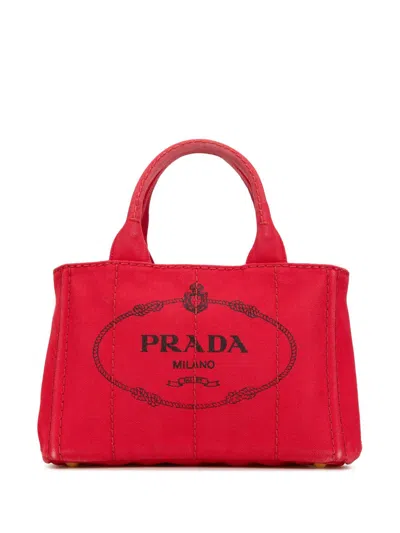 Pre-owned Prada 2010-2024 Small Canapa Logo Satchel In Red