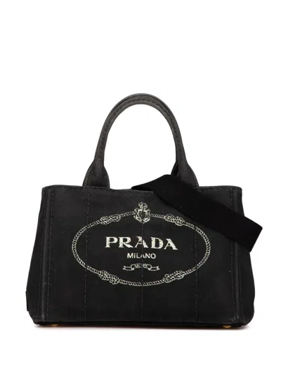 Pre-owned Prada 2010-2024 Small Canvas Canapa Logo Satchel In Black