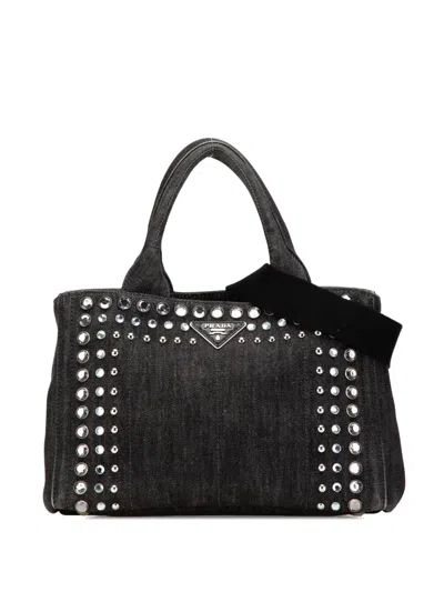 Pre-owned Prada 2010-2024 Small Denim Canapa Bijoux Satchel